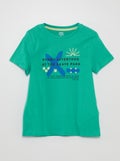 T-shirt met ronde hals en print GROEN - Kiabi