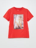 T-shirt met ronde hals en print ROOD - Kiabi