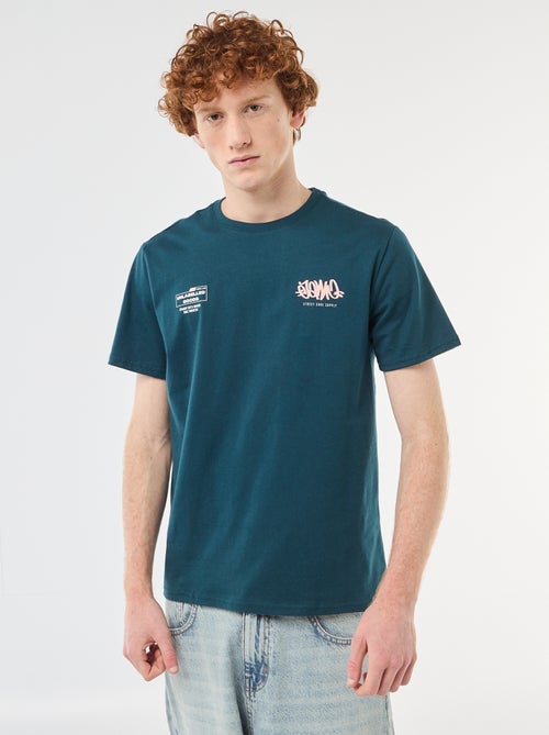 T-shirt met ronde hals en print van katoen - Kiabi