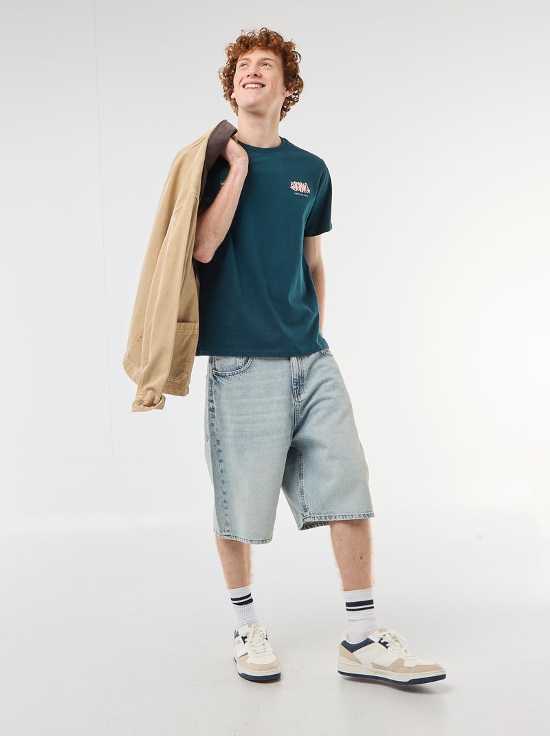 T-shirt met ronde hals en print van katoen Blauw - Kiabi