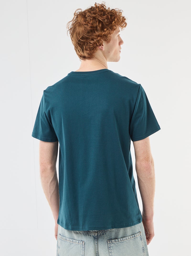 T-shirt met ronde hals en print van katoen Blauw - Kiabi