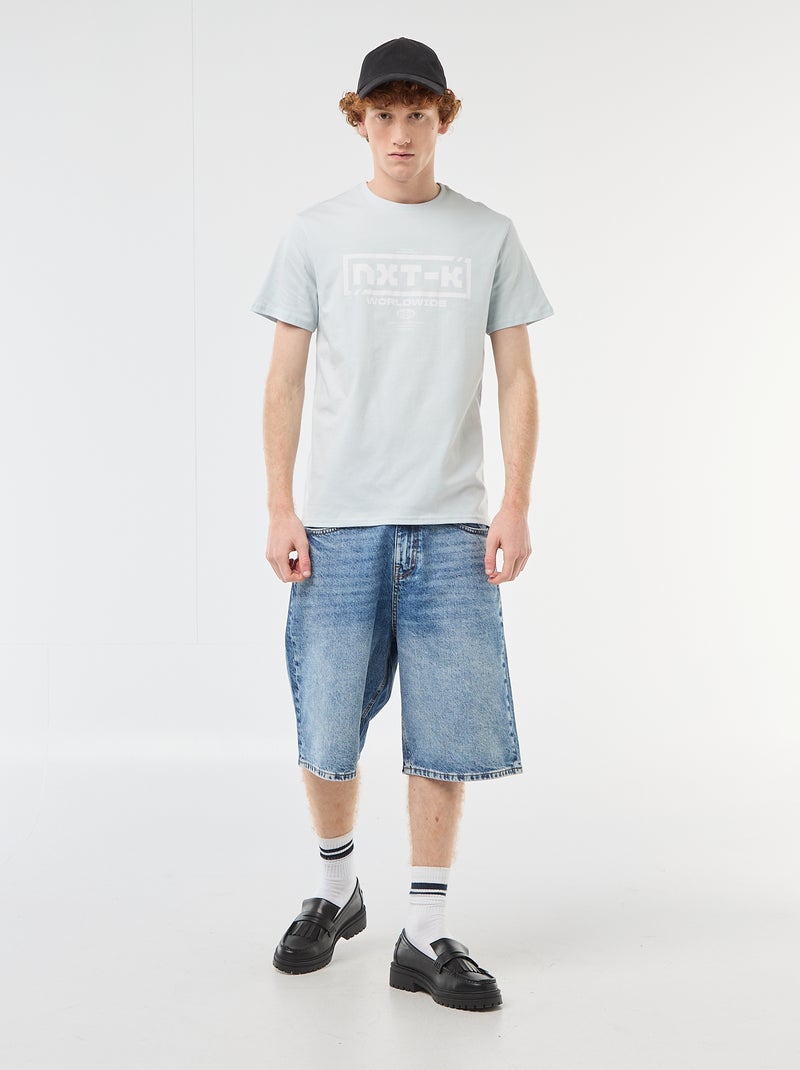 T-shirt met ronde hals en print van katoen Grijs - Kiabi