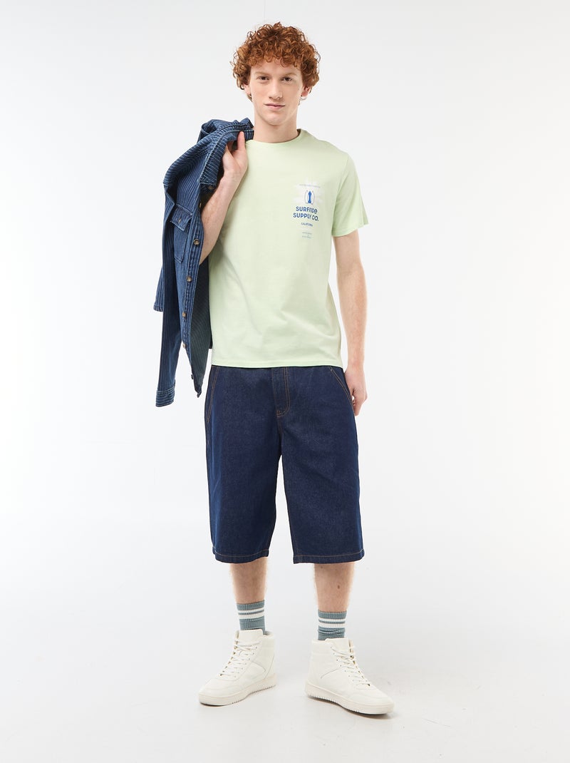 T-shirt met ronde hals en print van katoen Groen - Kiabi