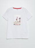 T-shirt met ronde hals en print WIT - Kiabi