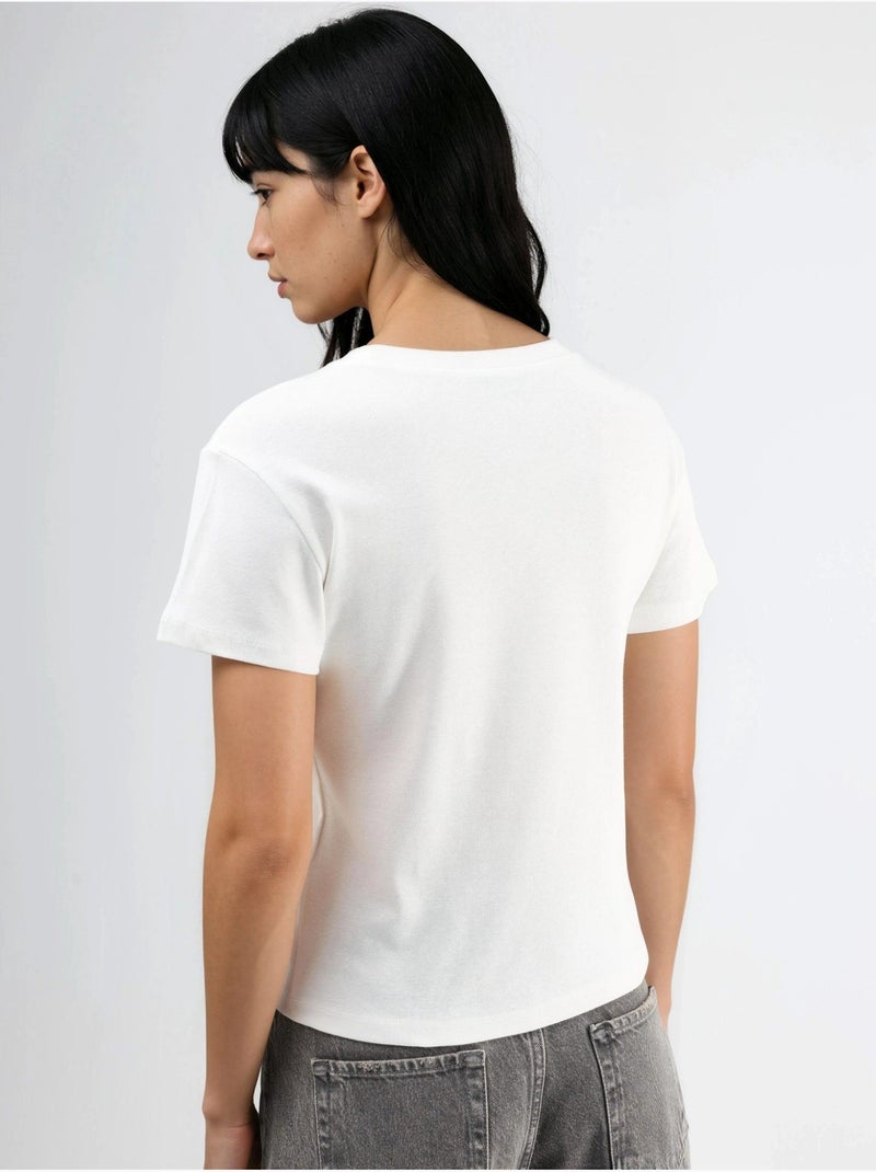 T-shirt met ronde hals en steendetail busem Wit - Kiabi