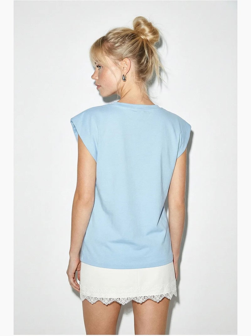 T-shirt met ronde hals en uitsparing lucci Hemelsblauw - Kiabi