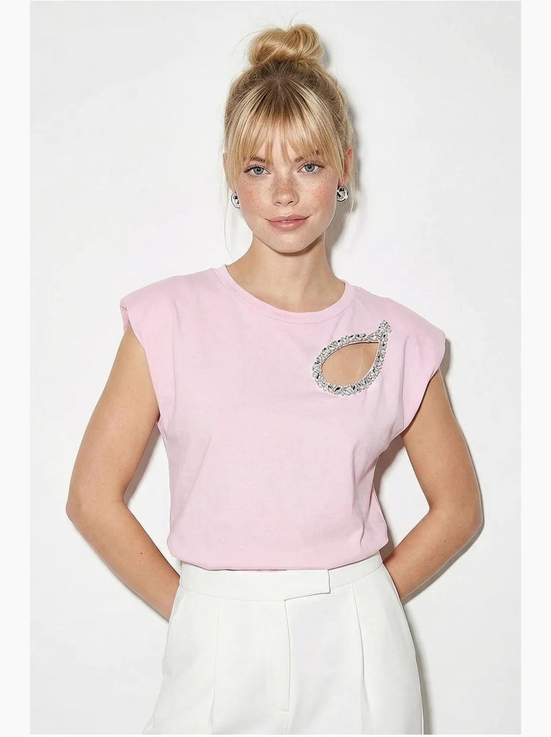 T-shirt met ronde hals en uitsparing lucci Lichtroze - Kiabi