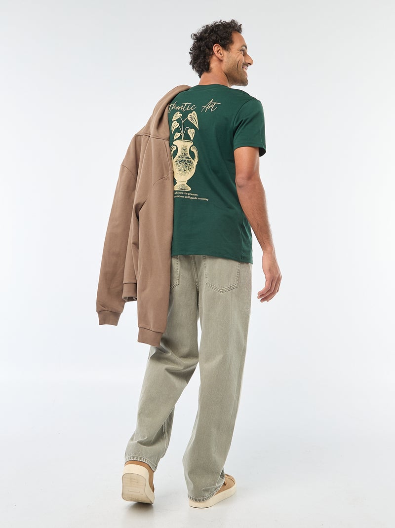 T-shirt met ronde hals, korte mouwen en print Groen - Kiabi