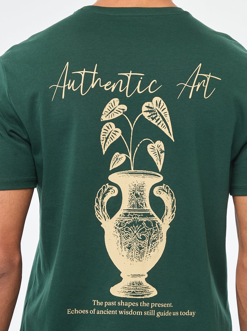 T-shirt met ronde hals, korte mouwen en print Groen - Kiabi