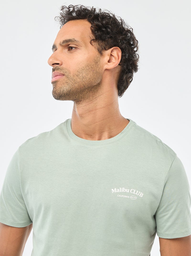 T-shirt met ronde hals, korte mouwen en print Groen - Kiabi