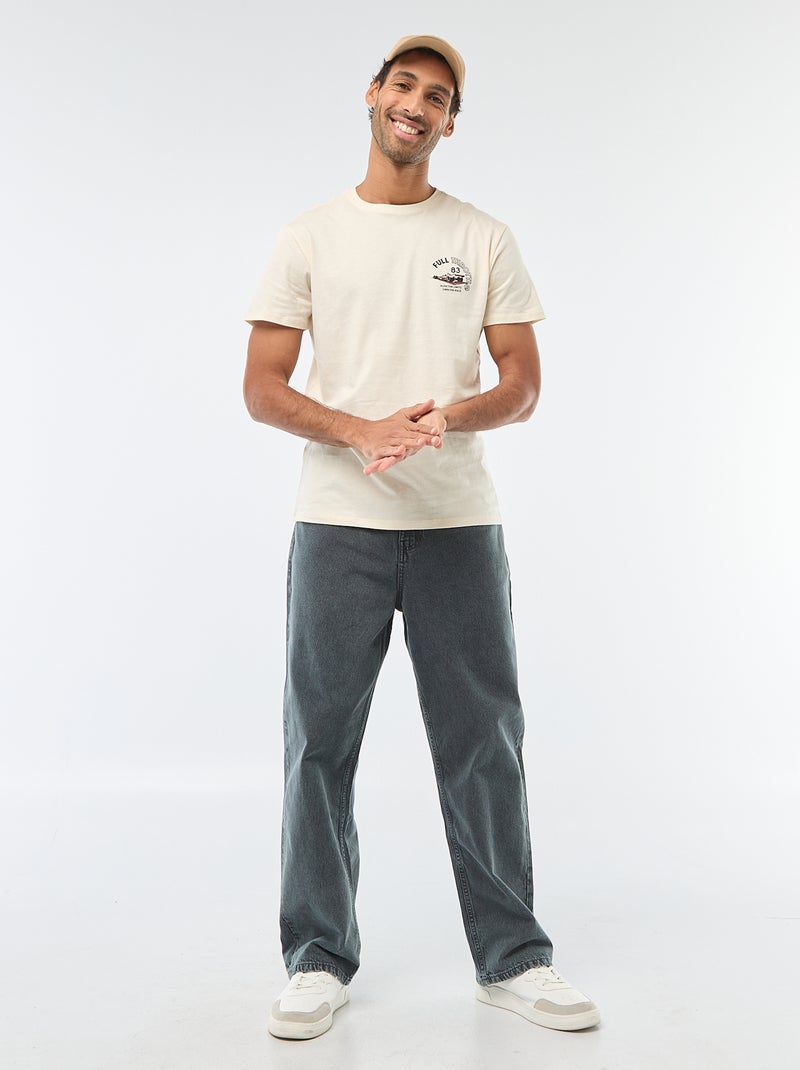 T-shirt met ronde hals, korte mouwen en print Wit - Kiabi