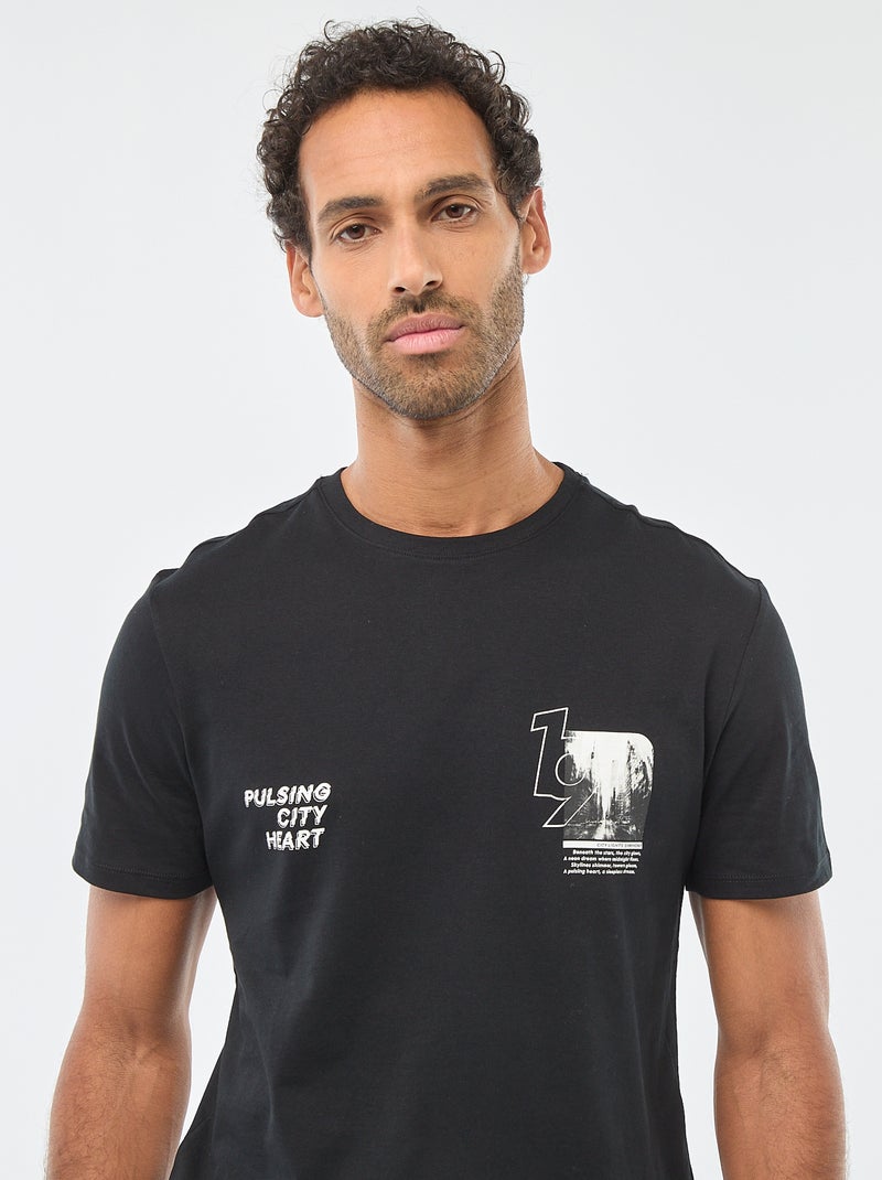 T-shirt met ronde hals, korte mouwen en print Zwart - Kiabi