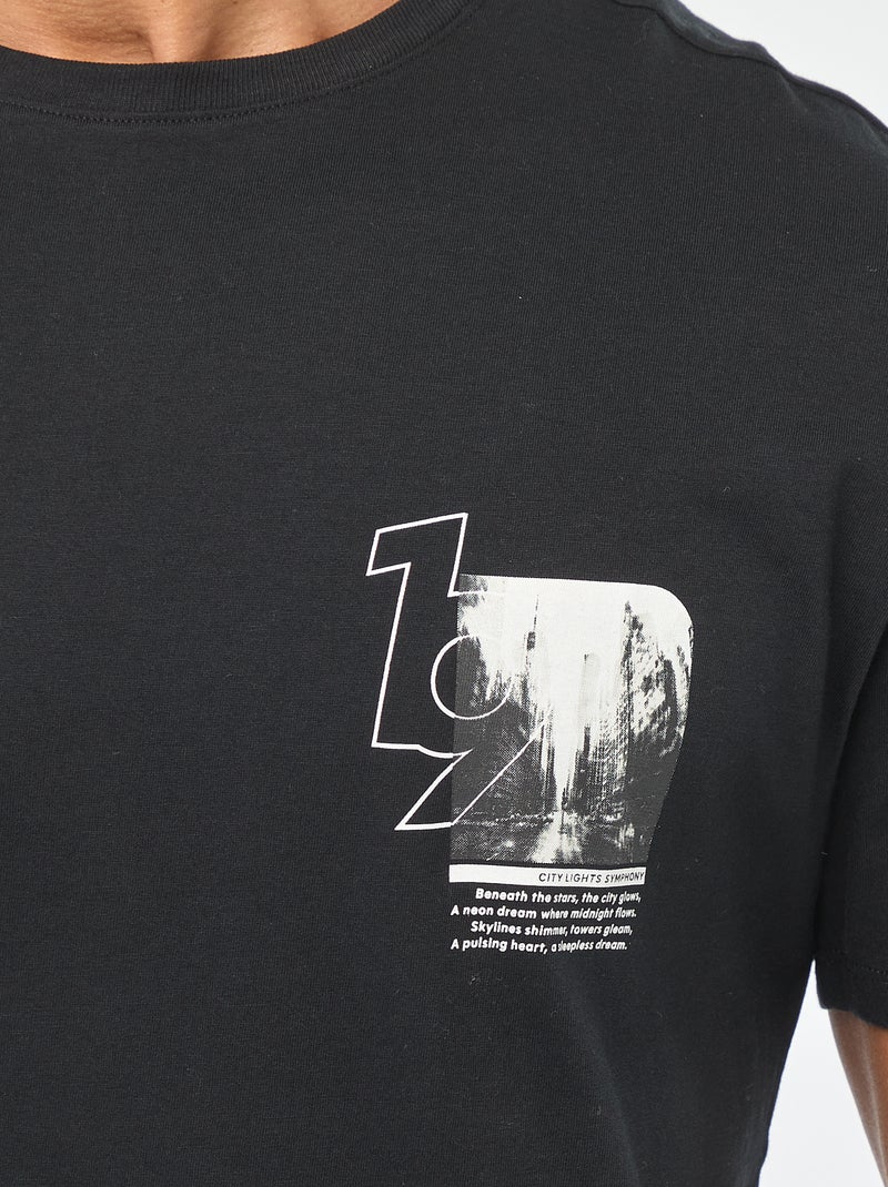 T-shirt met ronde hals, korte mouwen en print Zwart - Kiabi