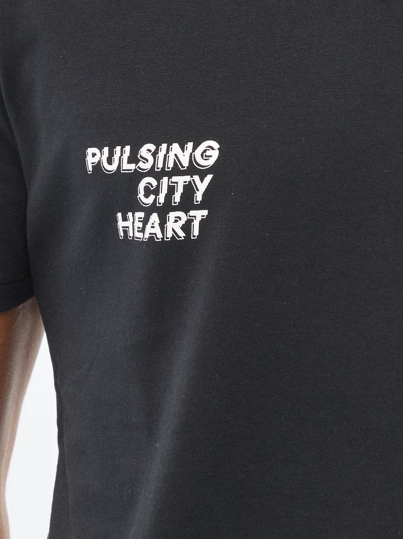 T-shirt met ronde hals, korte mouwen en print Zwart - Kiabi