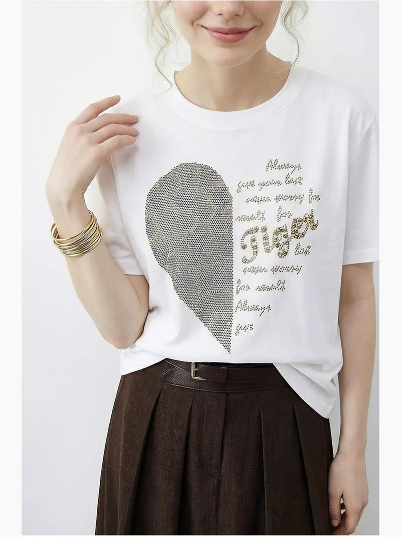T-shirt met ronde hals, pailletten en tekstprint lucci Wit - Kiabi