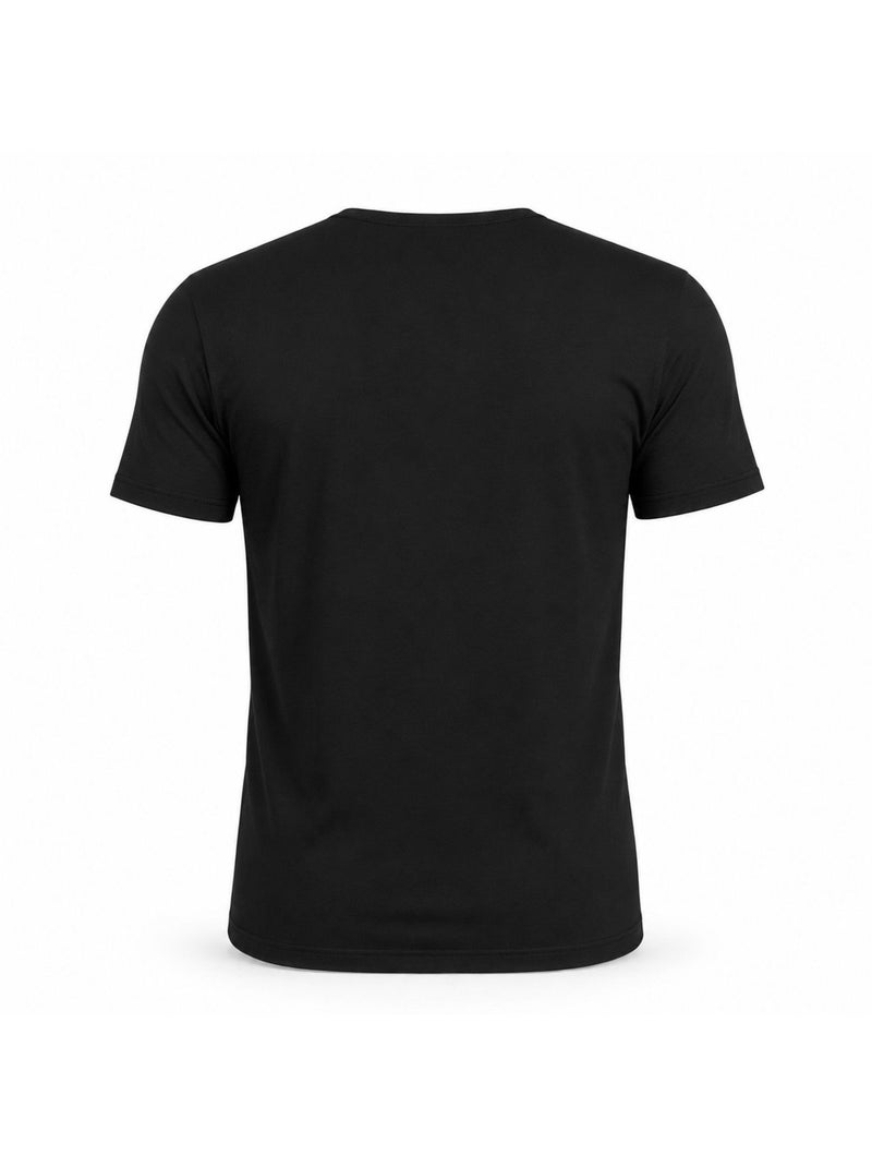 T-shirt met ronde hals voor heren, voorzien van kenmerkend borduurwerk op de borst. Zwart - Kiabi