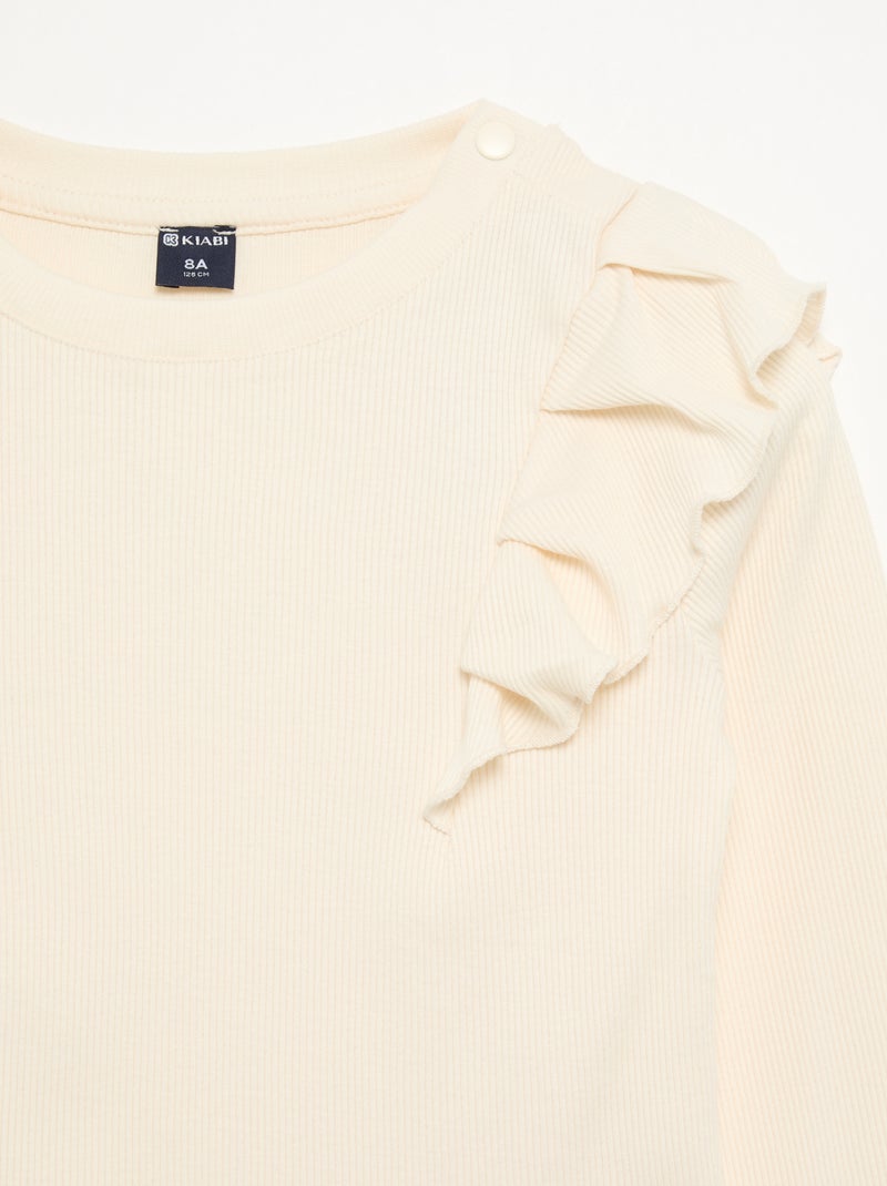 T-shirt met ruches op de schouders - gemakkelijk aan te trekken collectie Wit - Kiabi
