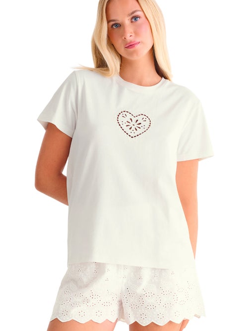 T-shirt met slipe mouwen coeur summertime - Kiabi
