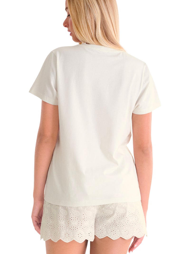 T-shirt met slipe mouwen coeur summertime Ecru - Kiabi