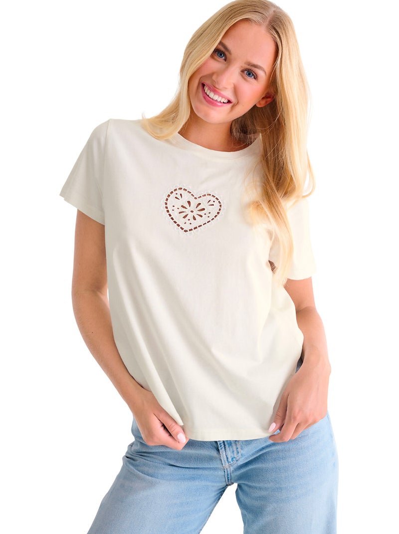 T-shirt met slipe mouwen coeur summertime Ecru - Kiabi