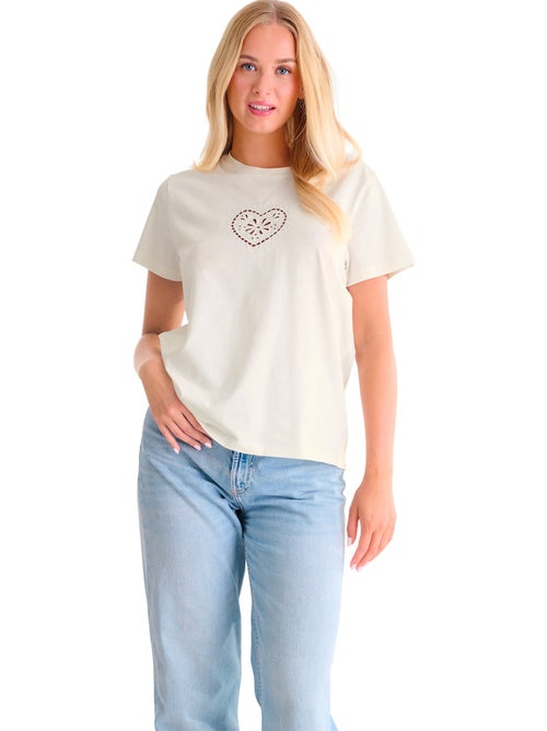 T-shirt met slipe mouwen coeur summertime - Kiabi