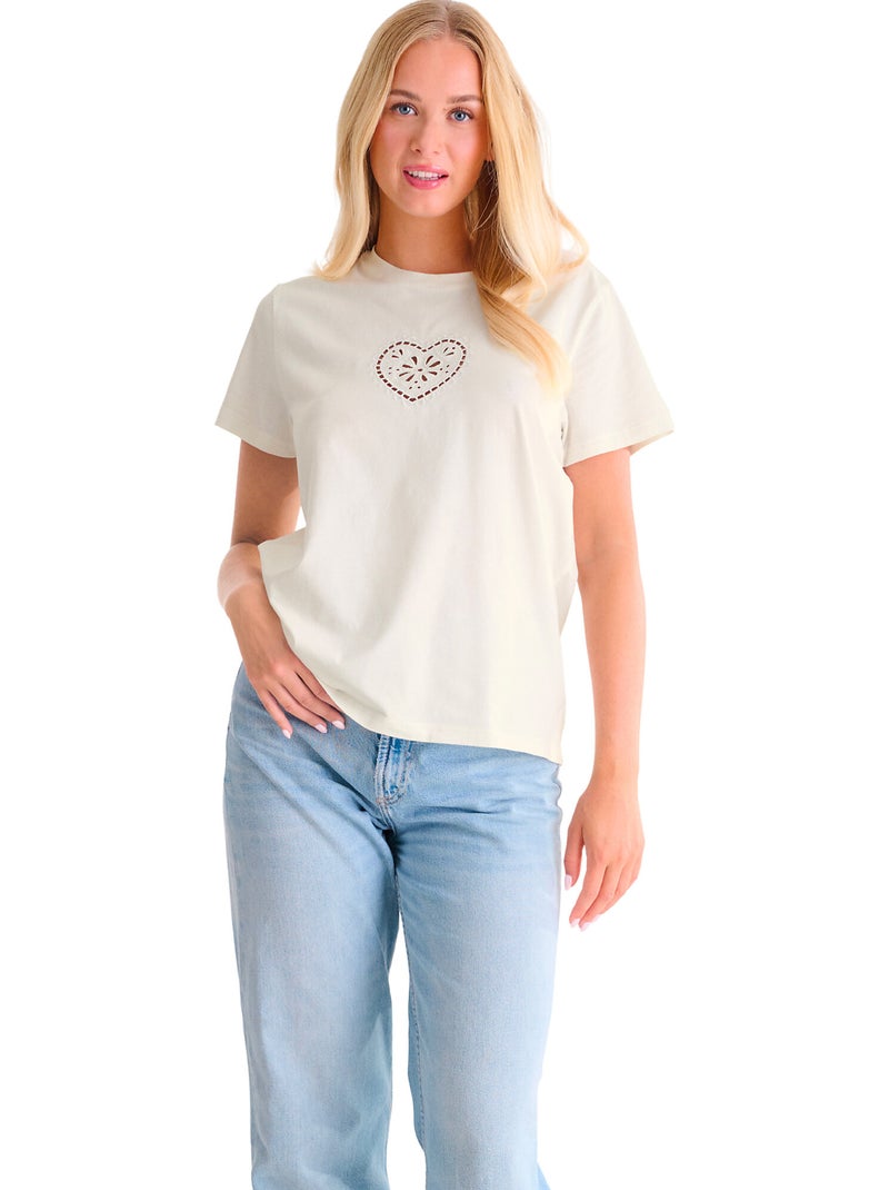 T-shirt met slipe mouwen coeur summertime Ecru - Kiabi