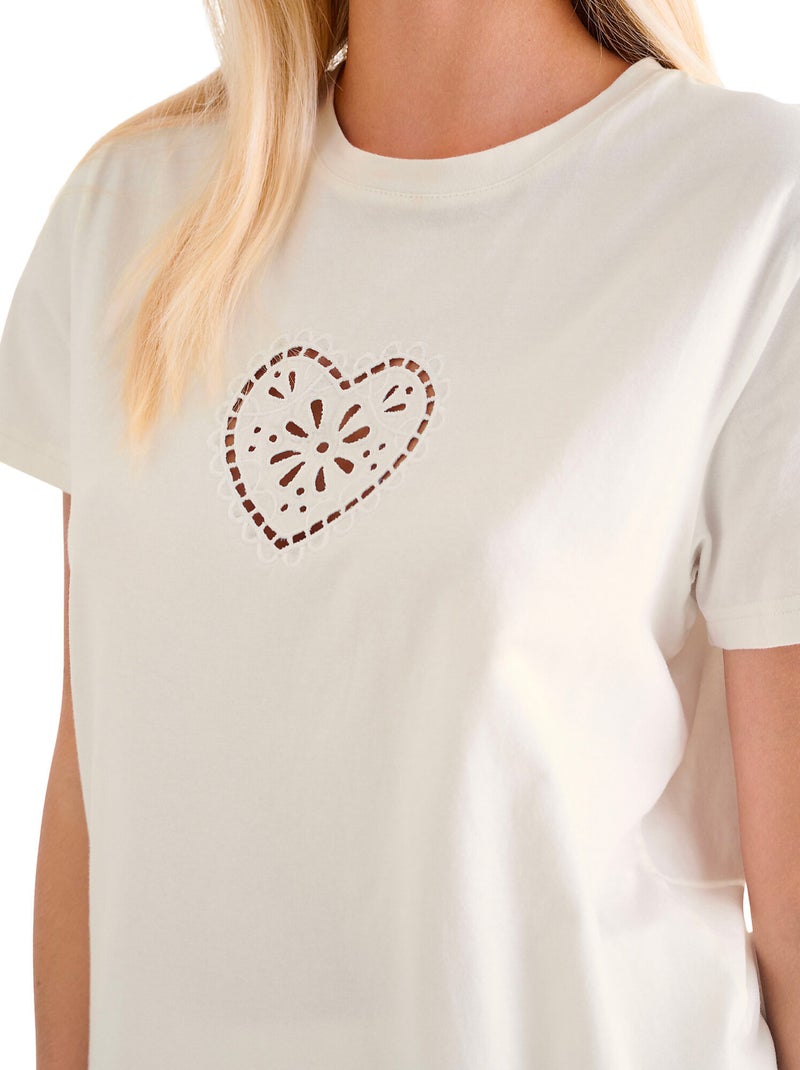 T-shirt met slipe mouwen coeur summertime Ecru - Kiabi