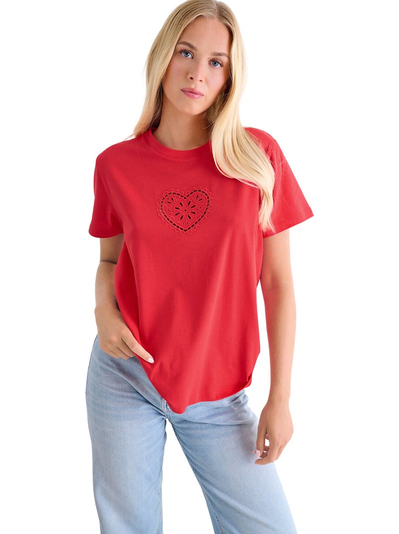 T-shirt met slipe mouwen coeur summertime Rood - Kiabi