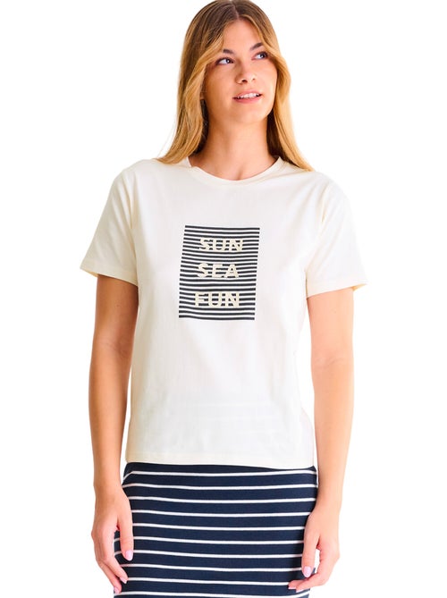T-shirt met slipe mouwen sun sea fun zomertijd - Kiabi