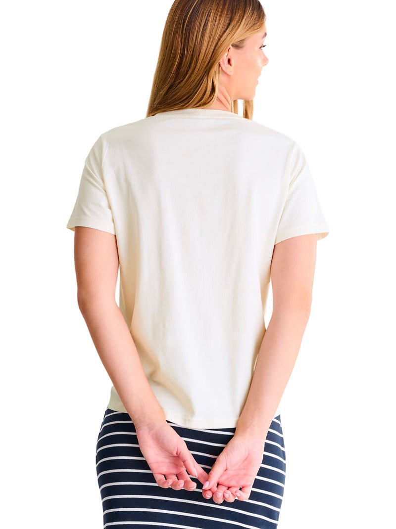 T-shirt met slipe mouwen sun sea fun zomertijd Ecru - Kiabi