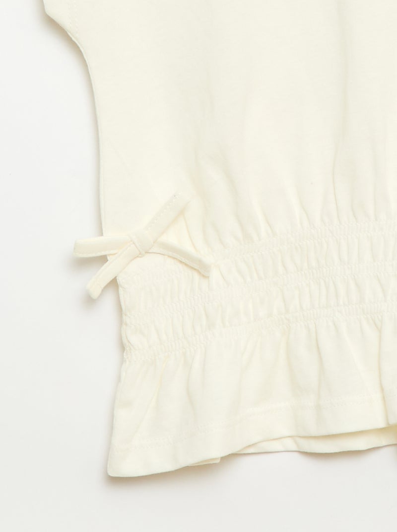T-shirt met smocktaille en strikjes aan de taille Ecru - Kiabi