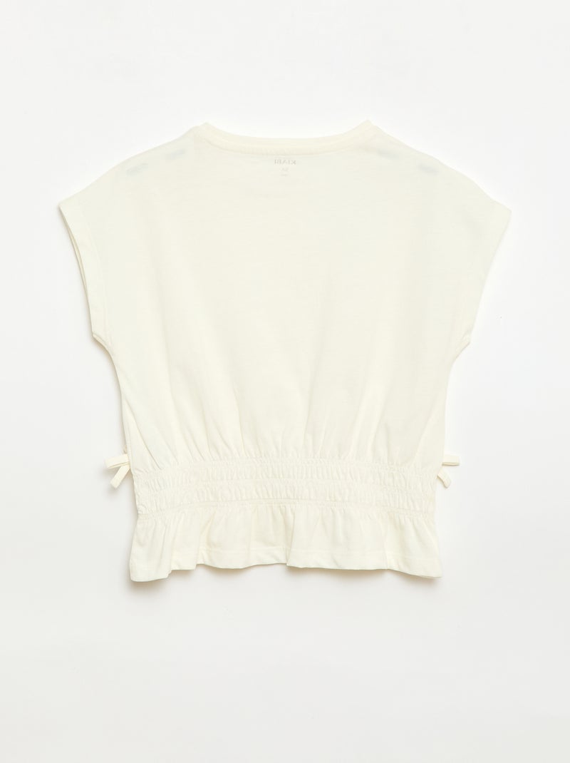 T-shirt met smocktaille en strikjes aan de taille Ecru - Kiabi