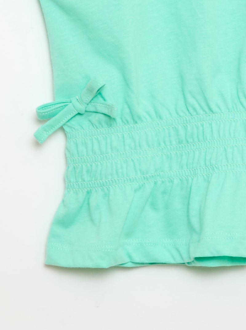 T-shirt met smocktaille en strikjes aan de taille Groen - Kiabi