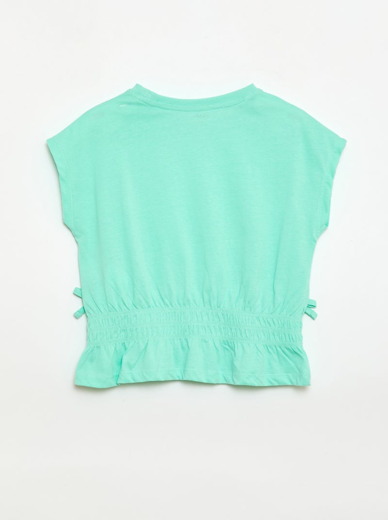 T-shirt met smocktaille en strikjes aan de taille Groen - Kiabi