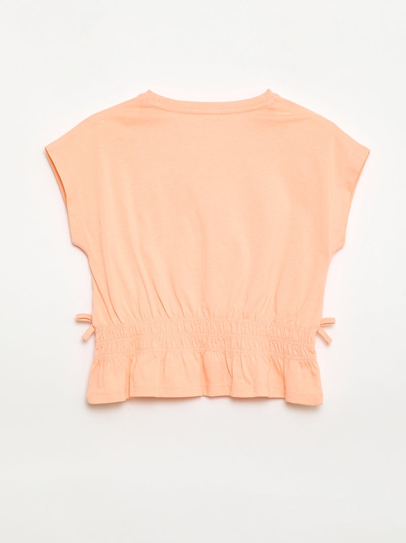 T-shirt met smocktaille en strikjes aan de taille Oranje - Kiabi