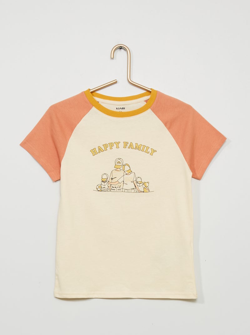 T-shirt met tekstopdruk 'Happy Familiy' WIT - Kiabi