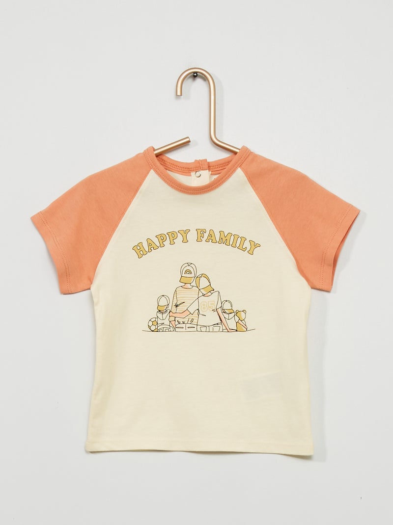 T-shirt met tekstopdruk 'Happy Familiy' WIT - Kiabi