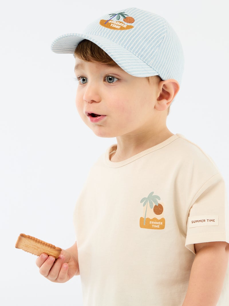 T-shirt met tropische print en korte mouwen van katoen Wit - Kiabi