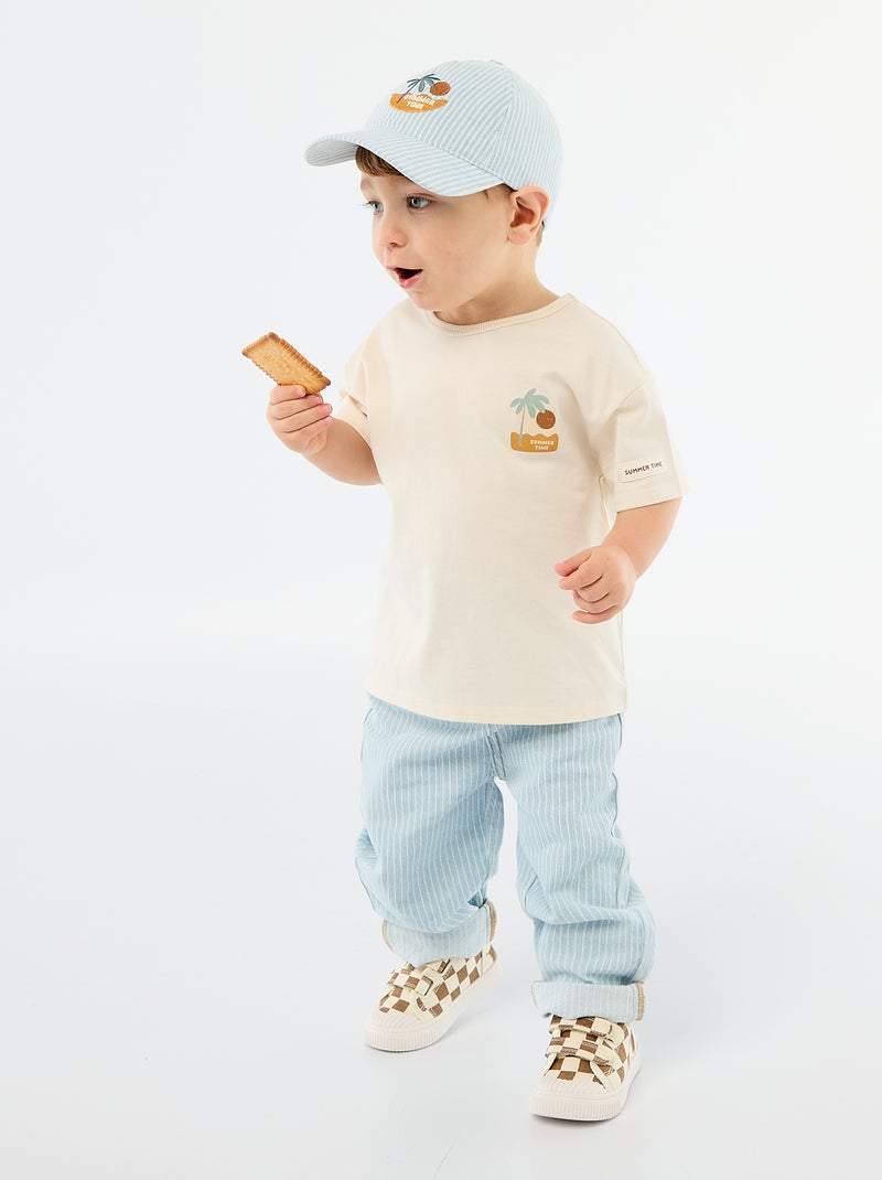 T-shirt met tropische print en korte mouwen van katoen Wit - Kiabi