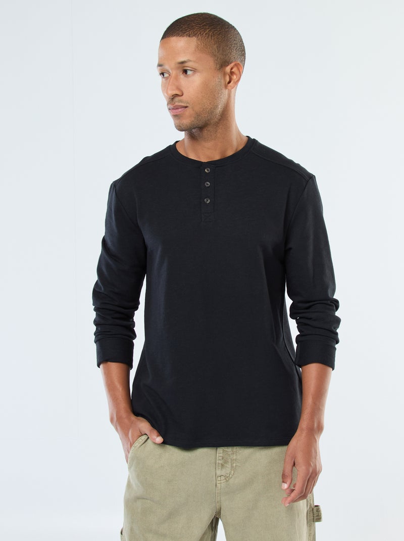 T-shirt met tuniekhals en lange mouw zwart - Kiabi