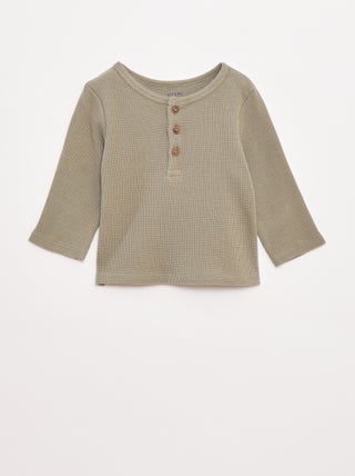 T-shirt met tuniekhals en wafeltextuur