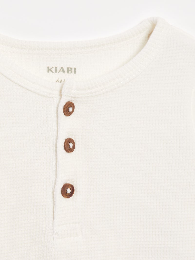 T-shirt met tuniekhals en wafeltextuur Wit - Kiabi