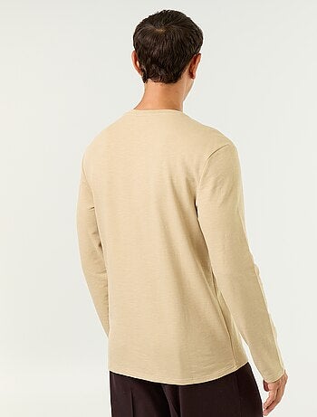 T-shirt met tunisische kraag en lange mouwen