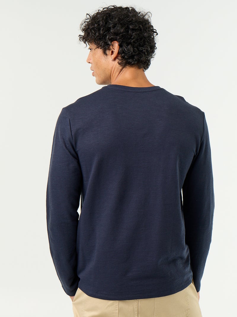 T-shirt met tunisische kraag en lange mouwen Blauw - Kiabi