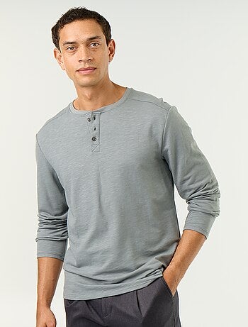 T-shirt met tunisische kraag en lange mouwen