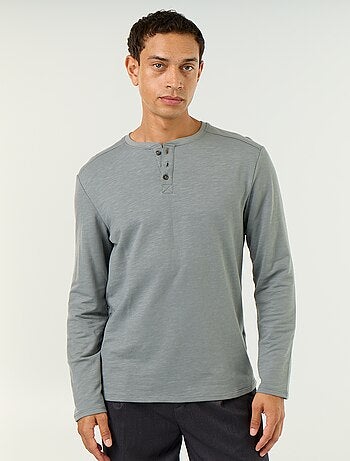 T-shirt met tunisische kraag en lange mouwen