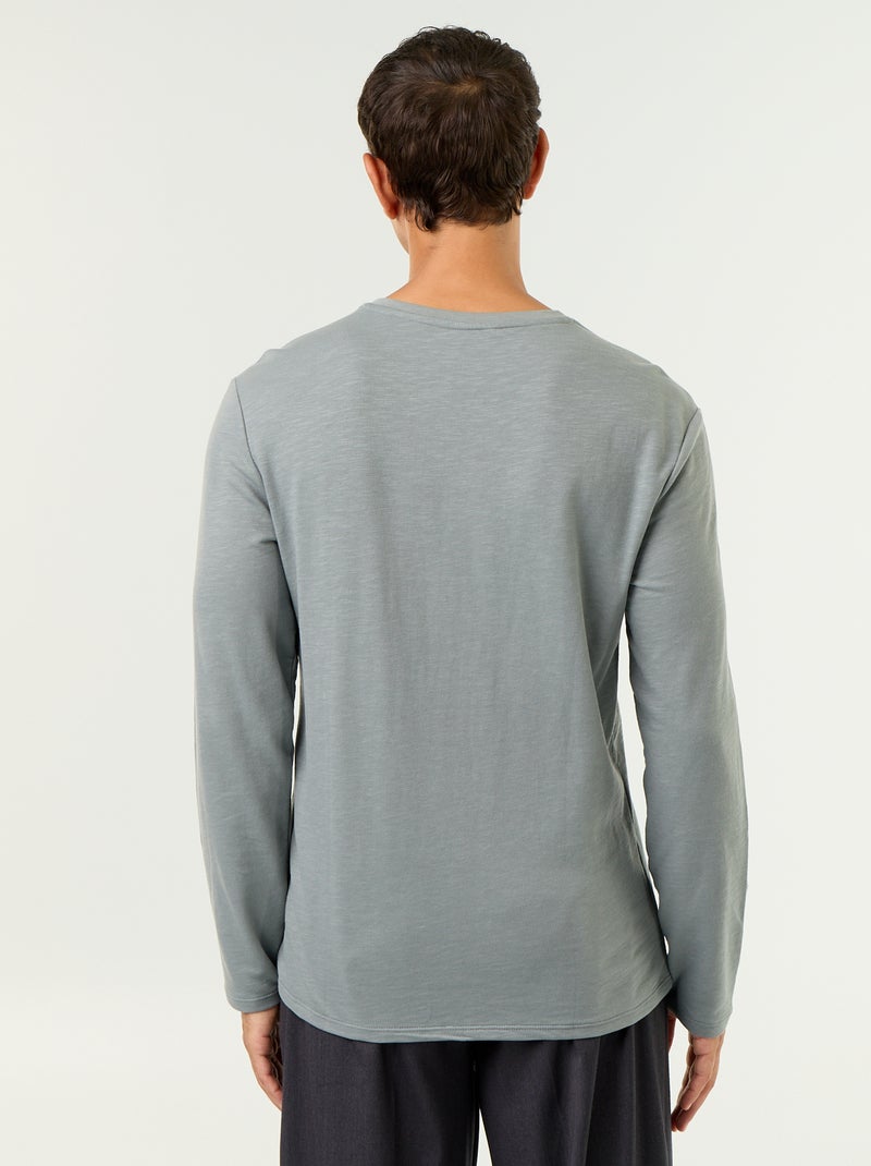 T-shirt met tunisische kraag en lange mouwen Blauw - Kiabi