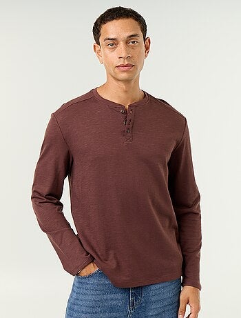 T-shirt met tunisische kraag en lange mouwen