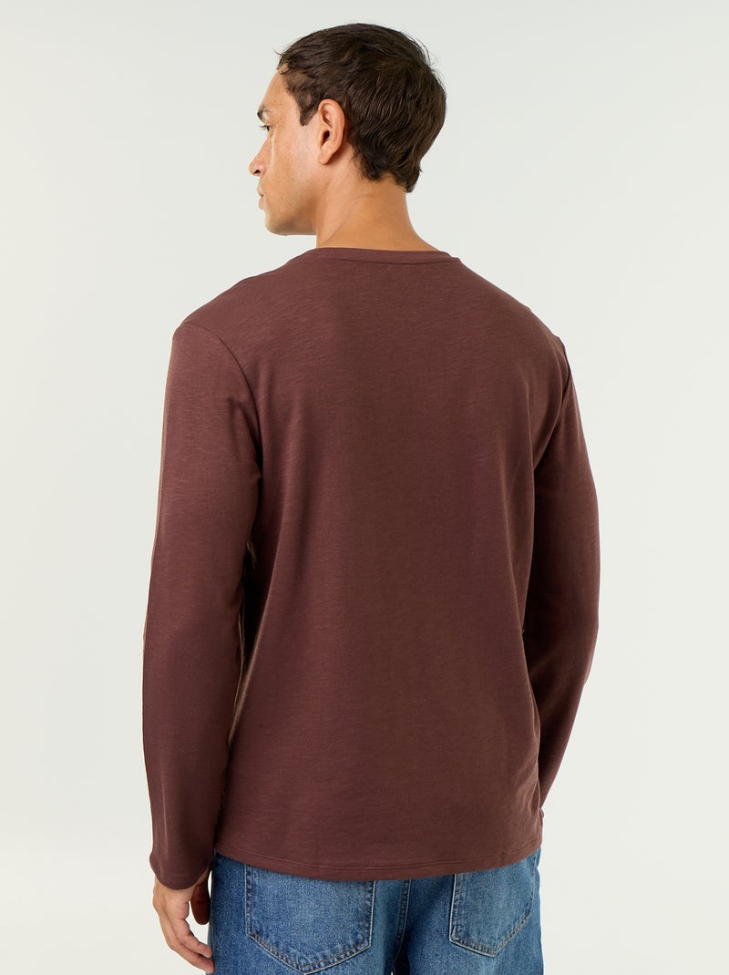 T-shirt met tunisische kraag en lange mouwen Bruin - Kiabi