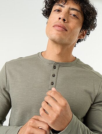 T-shirt met tunisische kraag en lange mouwen